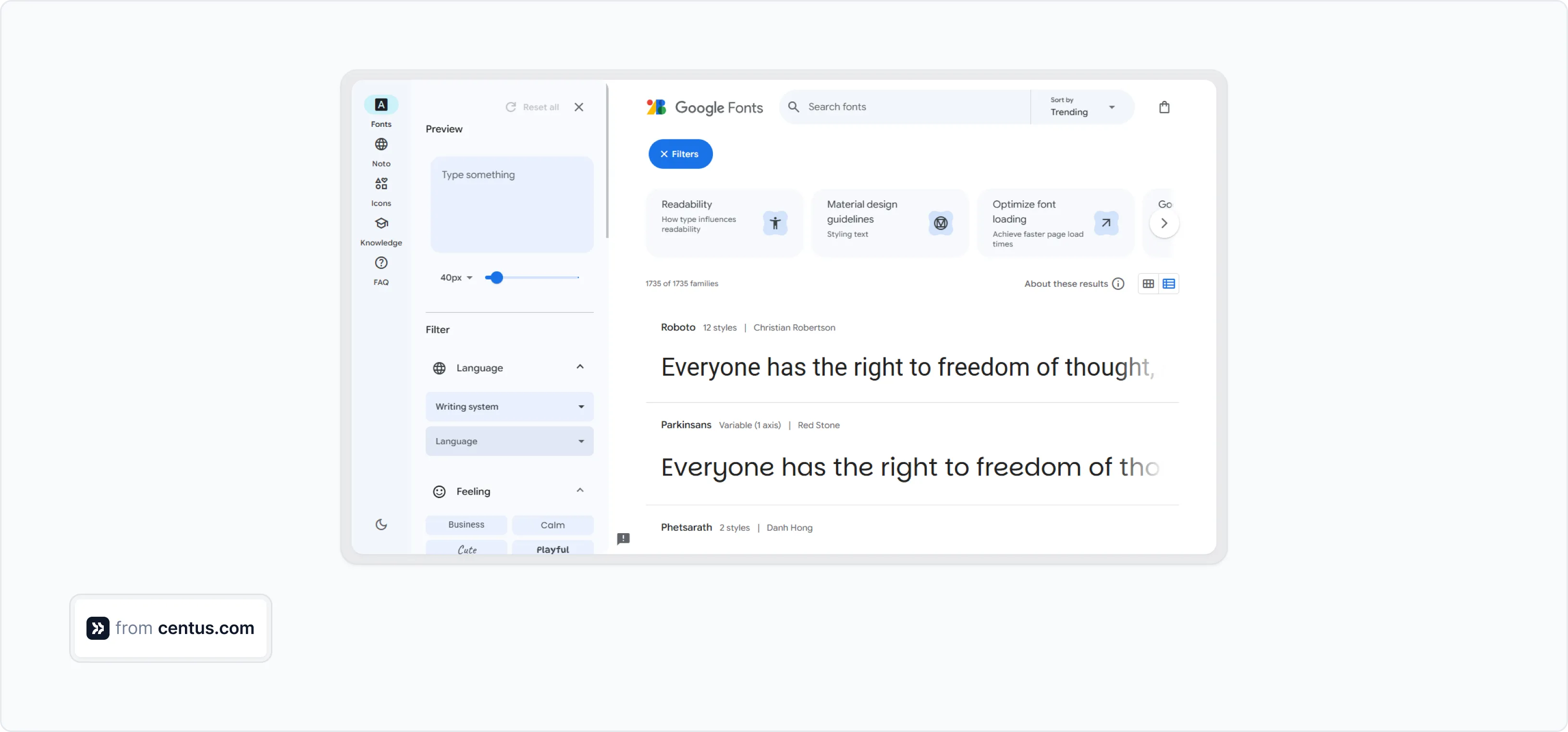 Google Fonts font country availability