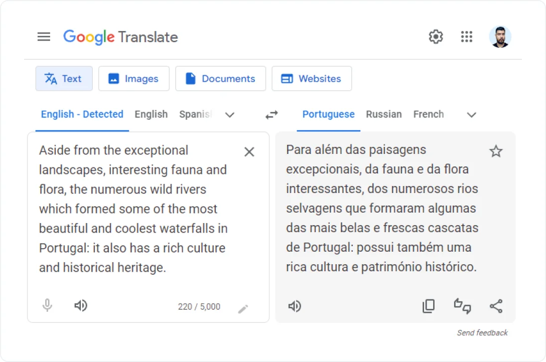 Genauigkeit von Google Translate Englisch Portugiesisch