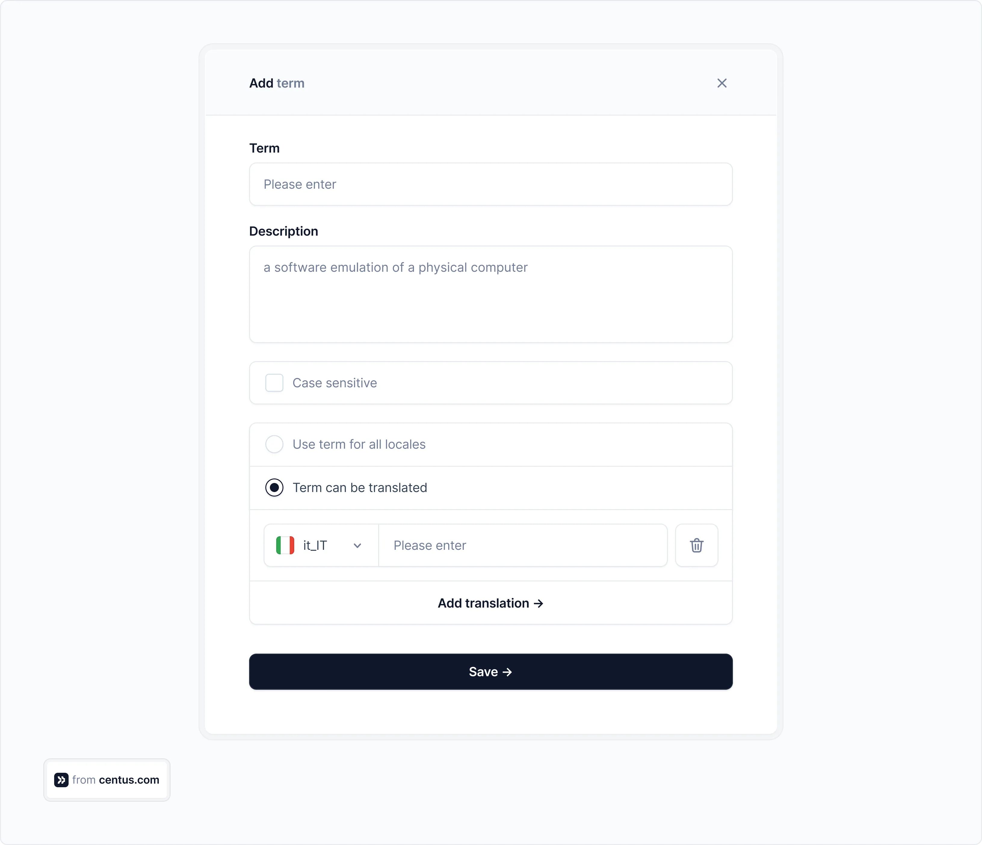 adding a term to Centus glossary